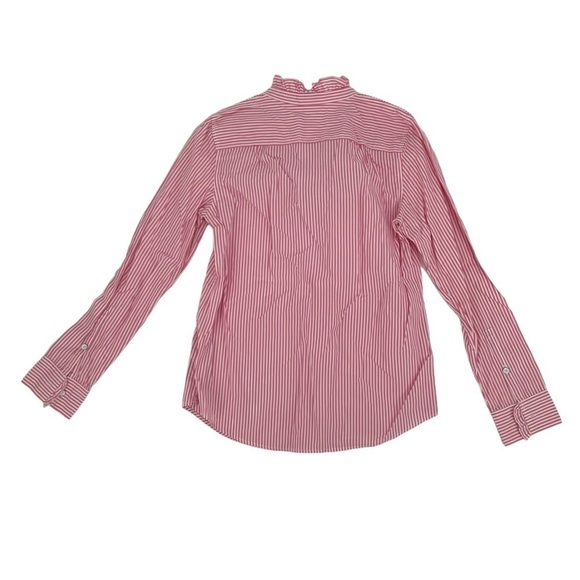 Gap Pink White Striped Ruffled Neck Long Sleeve Blouse Size Small Women's - Picture 2 of 6